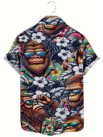Hawaiihemd für Herren mit tropischem Gorilla-Print, lässiger Sommerstil  