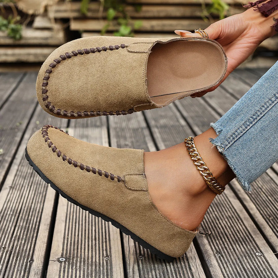 Bequeme Damen-Mules im Mokassin-Stil, geschlossen, mit flexibler Sohle