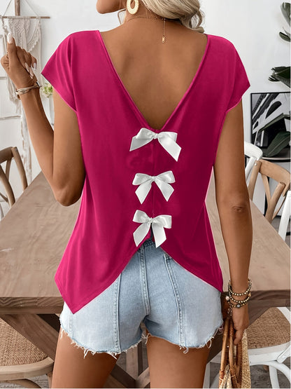 Top femme dos nu avec nœuds décoratifs style décontracté pour l'été