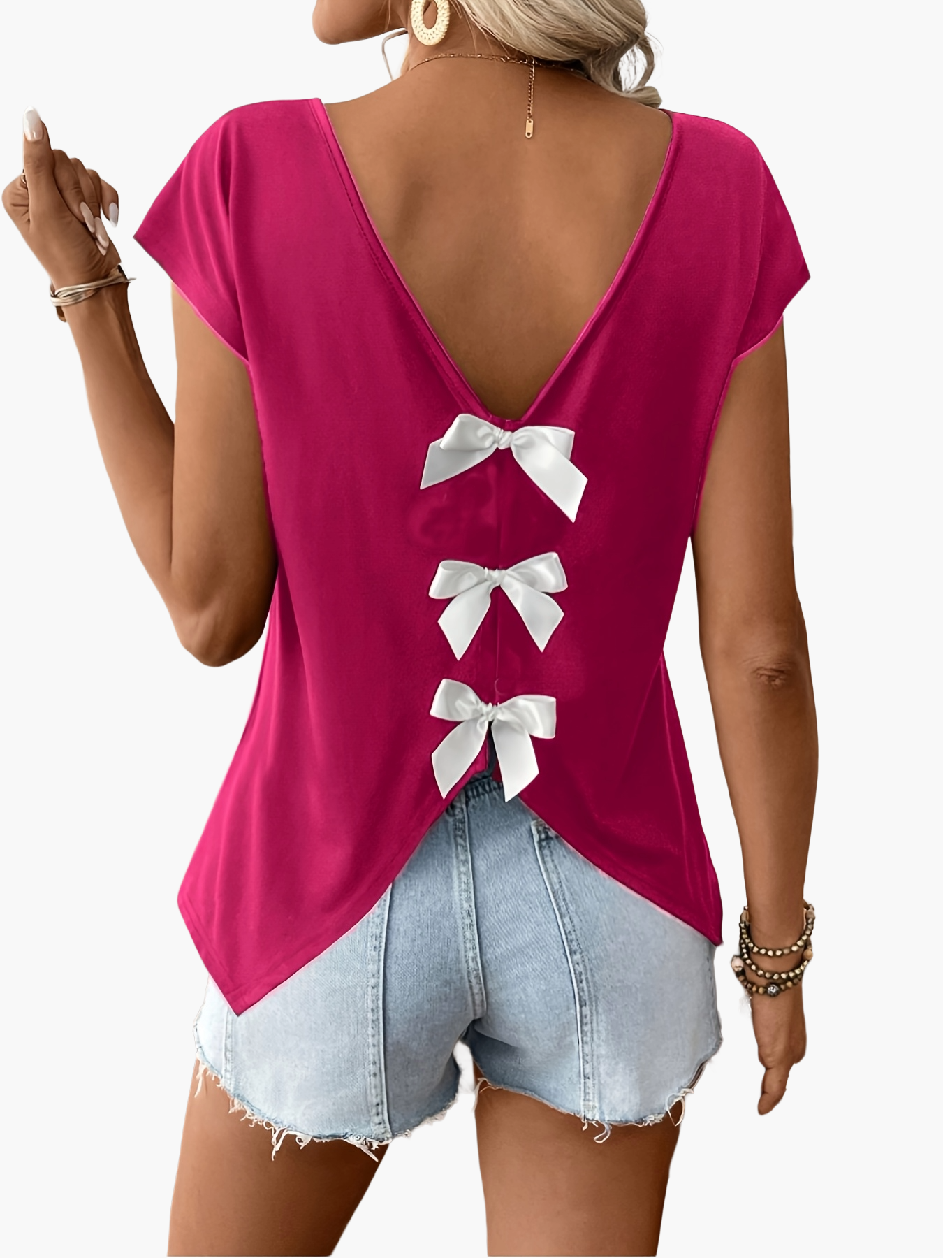 Top femme dos nu avec nœuds décoratifs style décontracté pour l'été