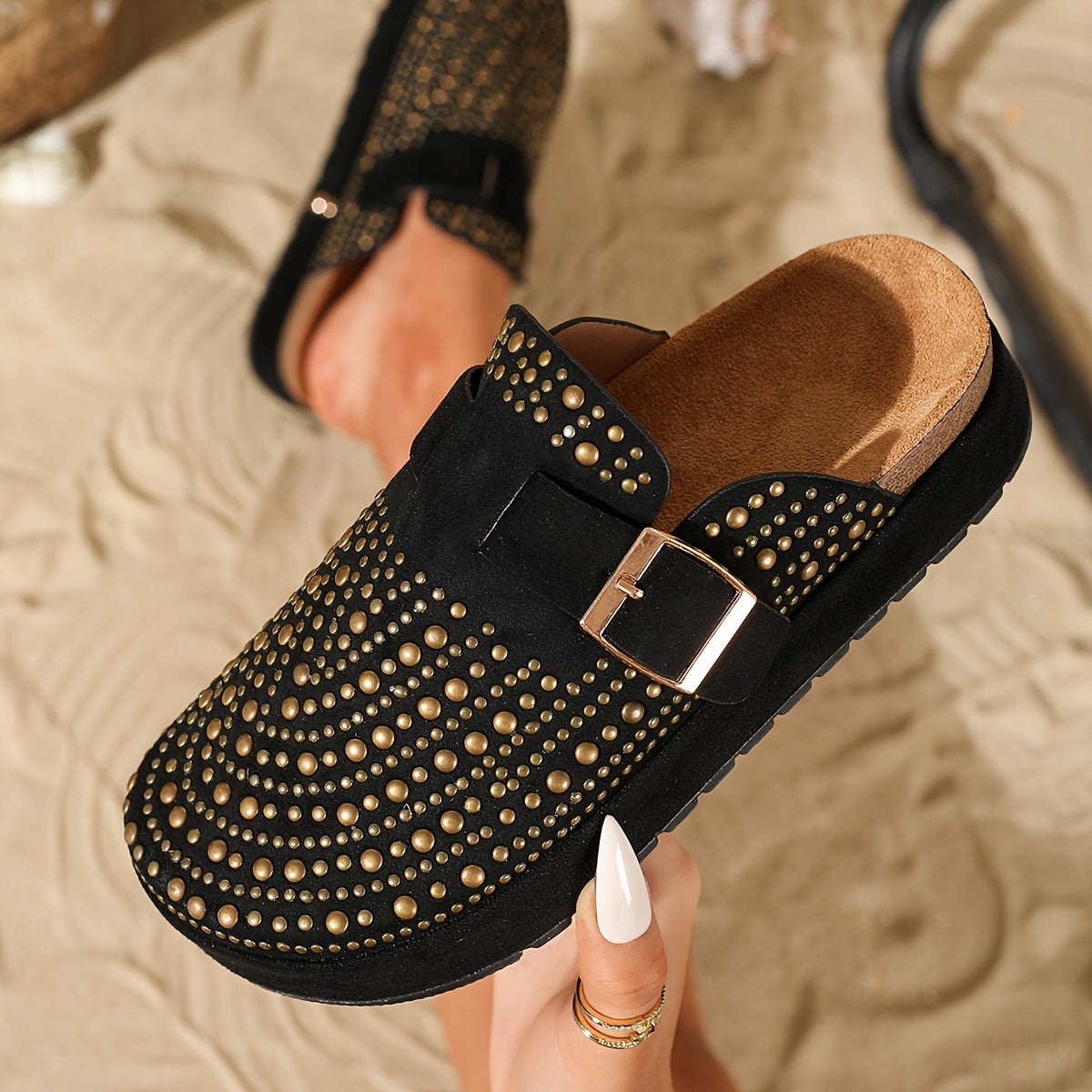 Sabots compensés femme style urbain à clous – Chaussures décontractées tendance
