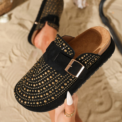 Sabots compensés femme style urbain à clous – Chaussures décontractées tendance