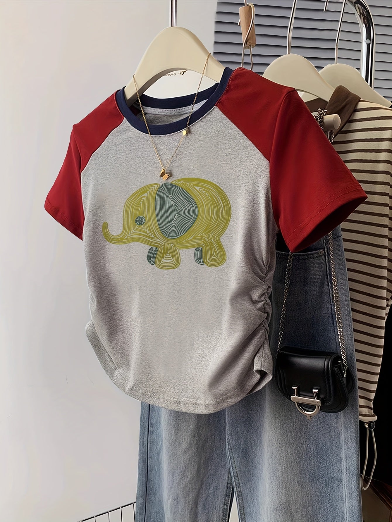Camiseta casual para mujer estilo Y2K con diseño gráfico de elefante para el verano
