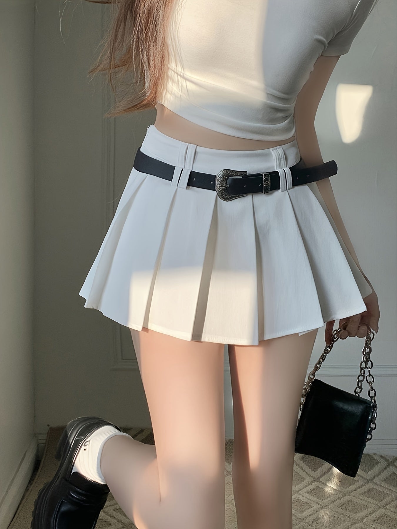 Plissé rok met hoge taille en sexy stijl voor dames, met riem, ideaal voor een moderne look