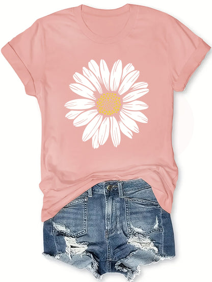 T-shirt femme décontracté motif marguerite pour look estival et tendance