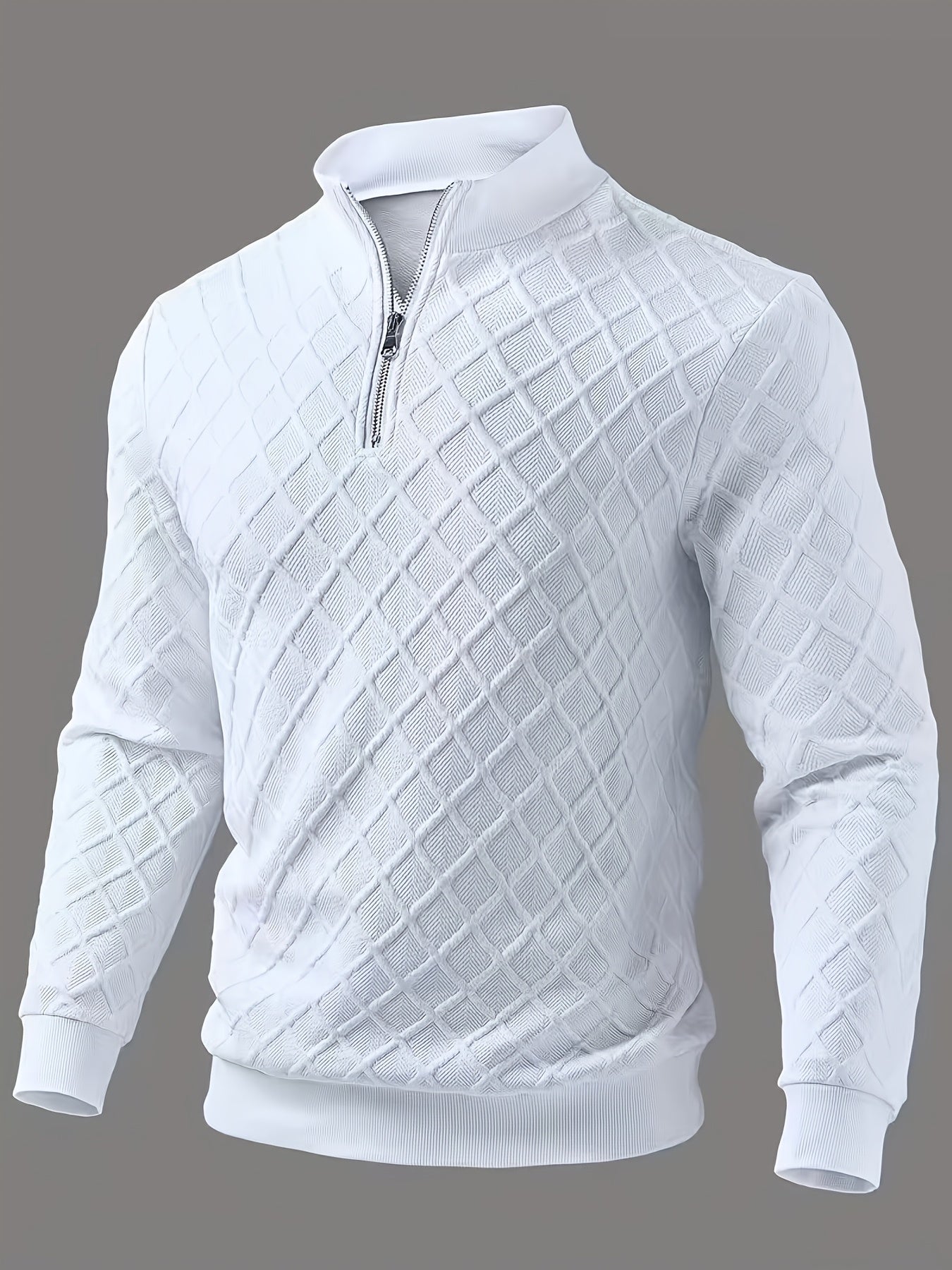 Pull homme blanc texturé à col montant zippé