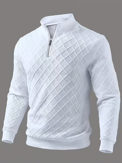 Pull homme blanc texturé à col montant zippé