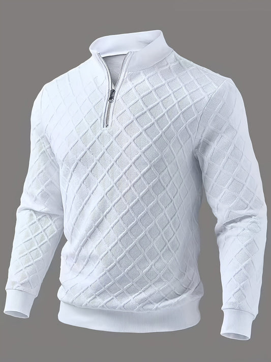 Pull homme blanc texturé à col montant zippé