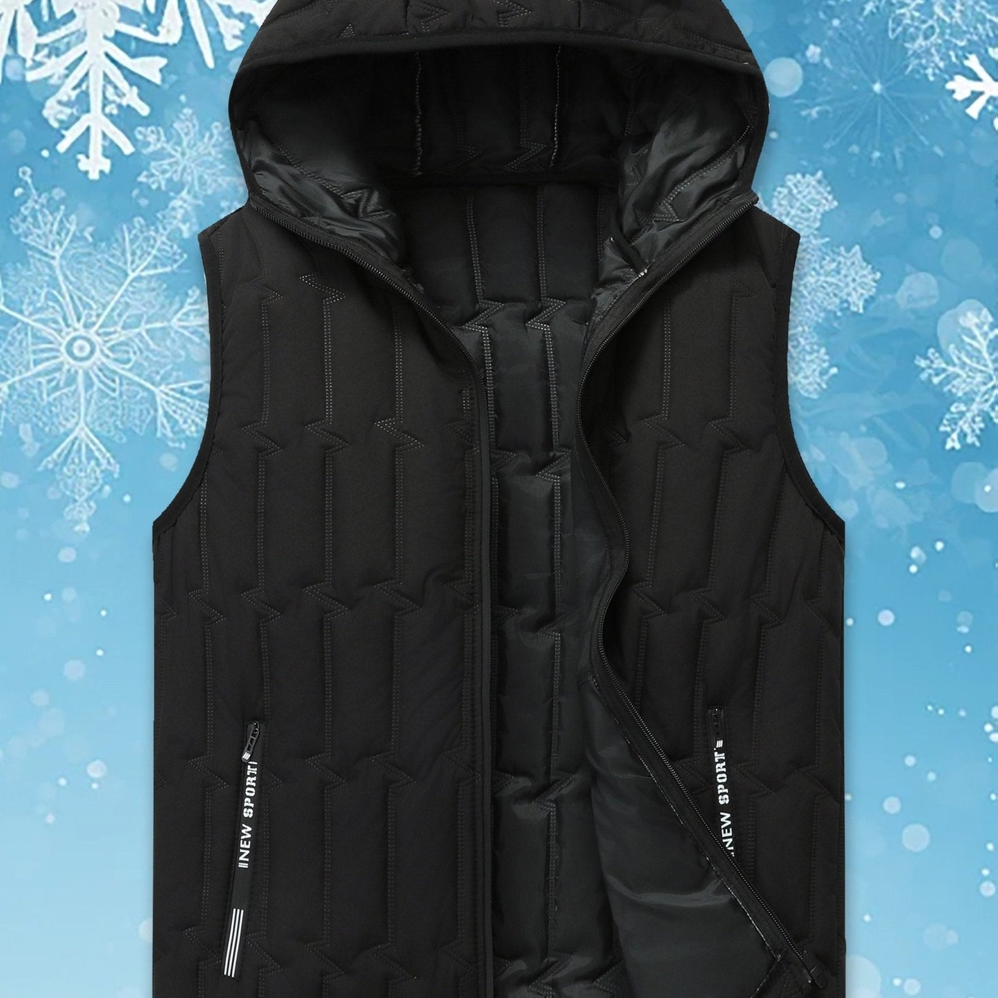 Gilet matelassé sans manches à capuche pour homme, noir, fermeture éclair