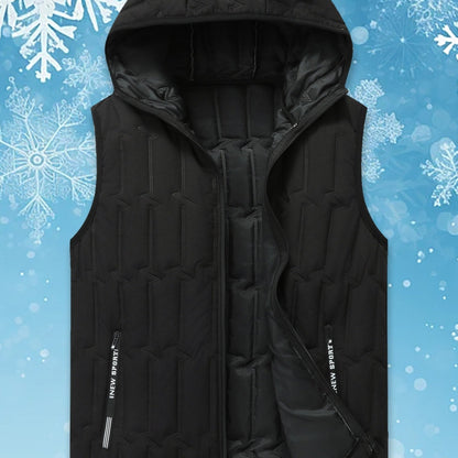 Gilet matelassé sans manches à capuche pour homme, noir, fermeture éclair
