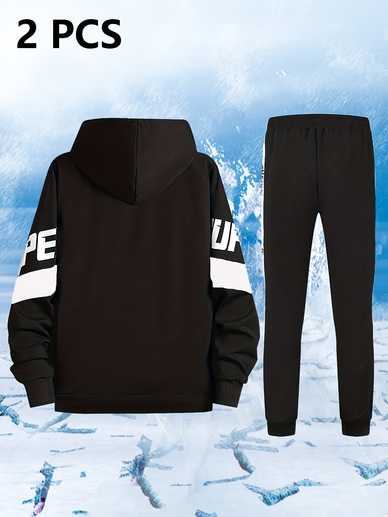 Ensemble Homme Sportif Noir avec Capuche et Bandes Latérales