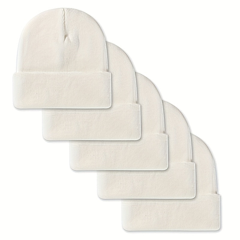Lot de 5 Bonnets en Maille Côtelée avec Revers – Couleurs Assorties ou Unies