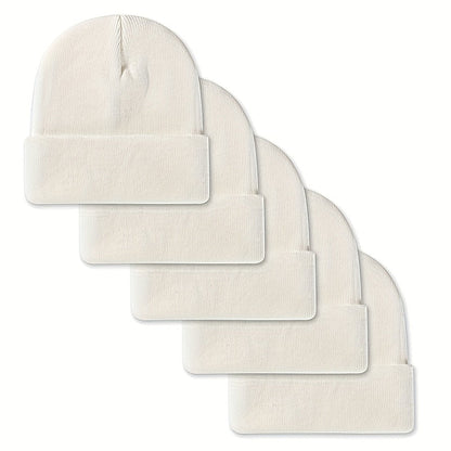 Lot de 5 Bonnets en Maille Côtelée avec Revers – Couleurs Assorties ou Unies