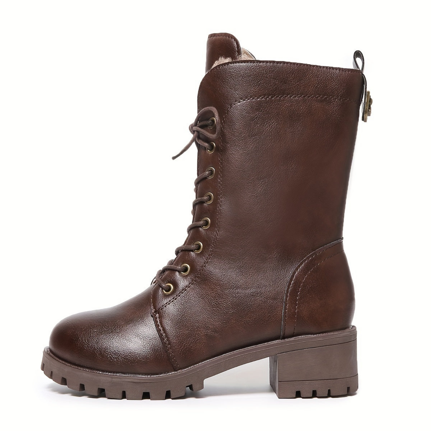 Bottes montantes marron foncé à lacets et semelle crantée pour femme