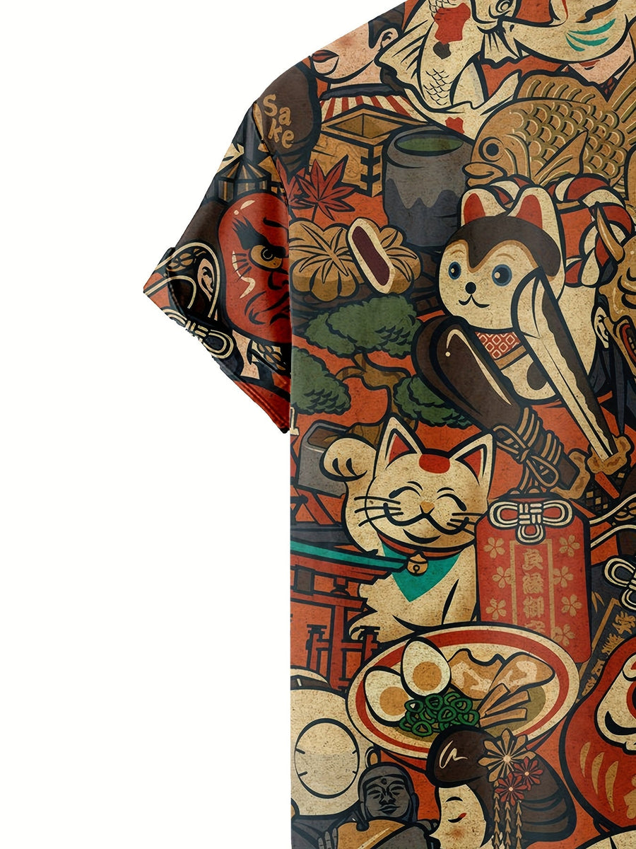 Men's short-sleeve shirt Japanese style graphic casual party vacation