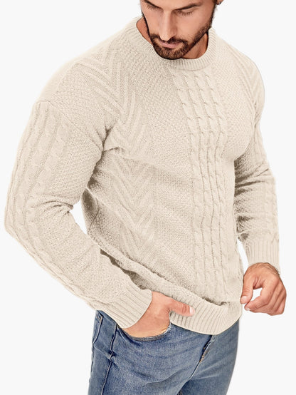 Jersey de punto trenzado para hombre estilo urbano casual – Mangas largas, elegante otoño/invierno