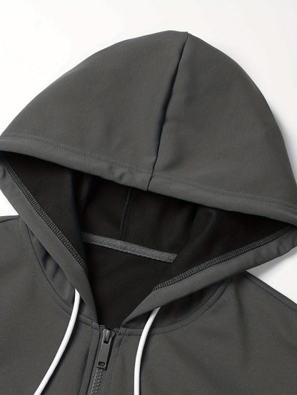 Sweat à capuche zippé bicolore pour homme avec poches latérales et cordon de serrage