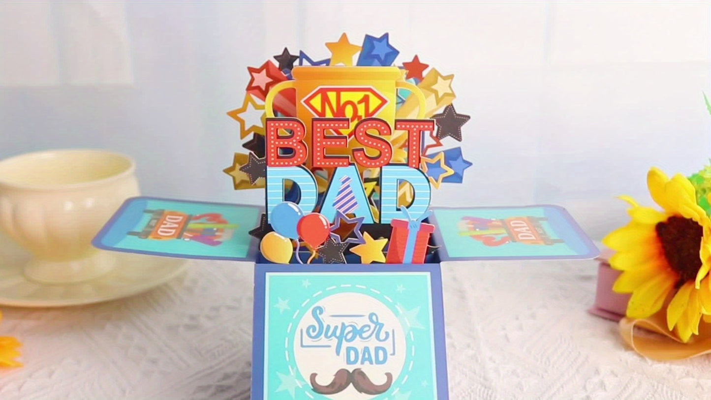 Tarjeta Pop-Up 3D Día del Padre para Hombre – Tarjeta de Felicitación Sorpresa de Cumpleaños, Estilo Festivo Súper Papá