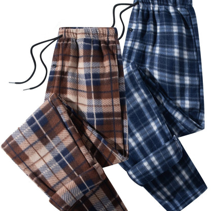 Pantalon de détente à carreaux doux pour homme avec cordon de serrage