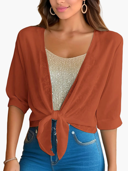 Blouse Femme Élégante à Nouer Style Décontracté Printemps Été