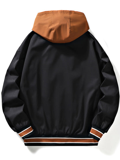 Veste universitaire bicolore blanche et marron pour homme avec capuche et inscription "DREAMS"