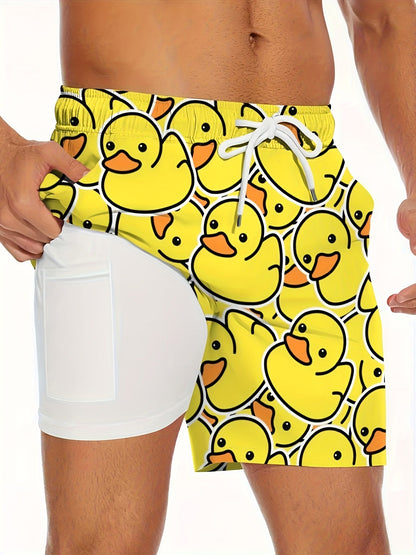 Herren-Badeshorts mit gelbem Entenmotiv, lustiger Stil für Pool und Strand  