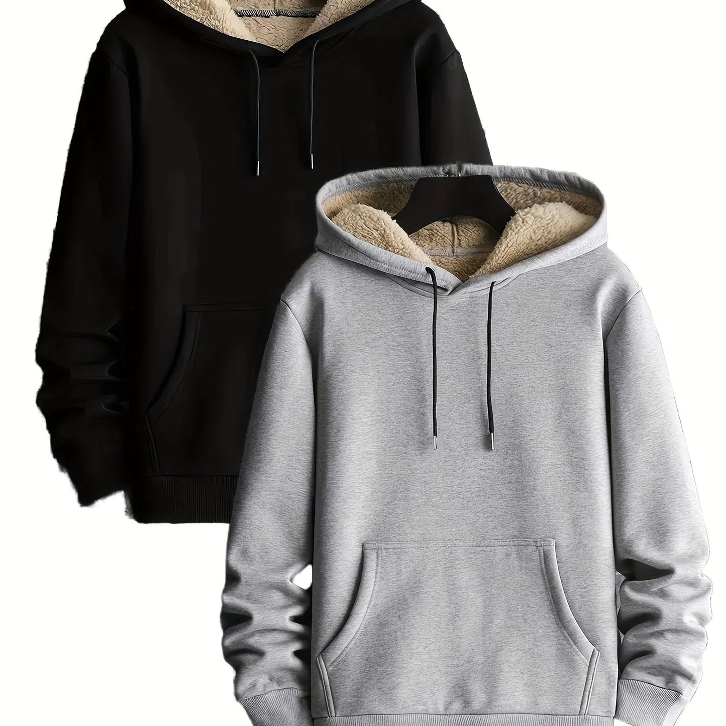 Lot de 2 Hoodies Chauds Homme avec Capuche Doublée en Polaire et Poche Kangourou