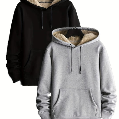 Lot de 2 Hoodies Chauds Homme avec Capuche Doublée en Polaire et Poche Kangourou
