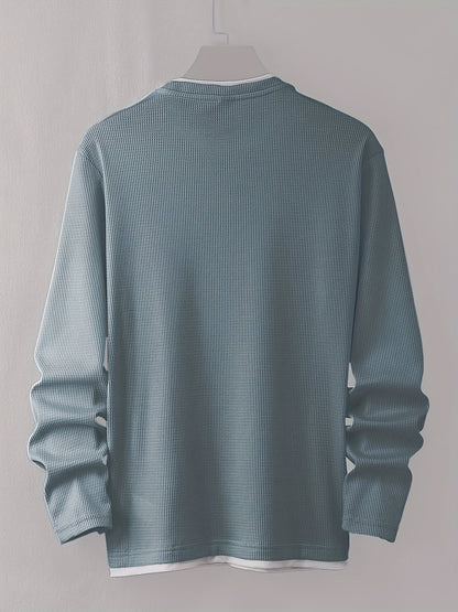T-shirt Homme Manches Longues Texture Gaufrée Col Rond
