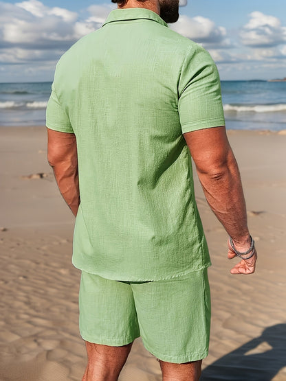 Ensemble décontracté pour homme style bohème – chemise manches courtes et short idéal plage et été