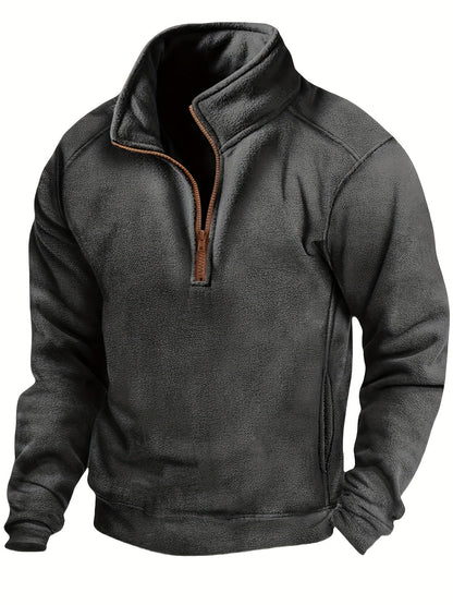 Polaire Homme Col Montant Bleu Marine Fermeture Éclair Marron