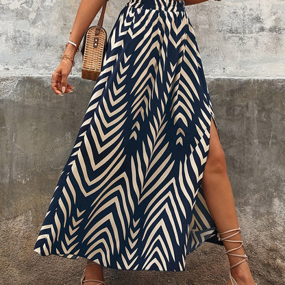 Gonna lunga da donna stile bohémien con stampa grafica e spacco laterale - Eleganza estiva casual