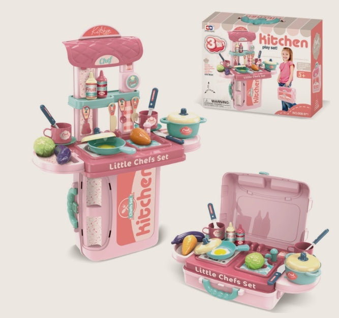 Cocina de Juego Educativa para Niños – Set de Chef Cocinero 3-en-1 (Niña/Niño, 4-6 años)