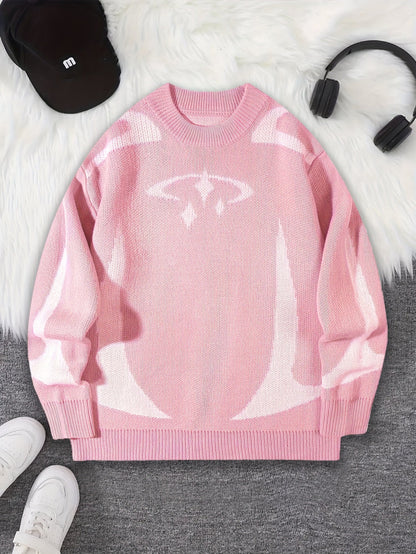 Pull en maille unisexe à motifs abstraits et col rond