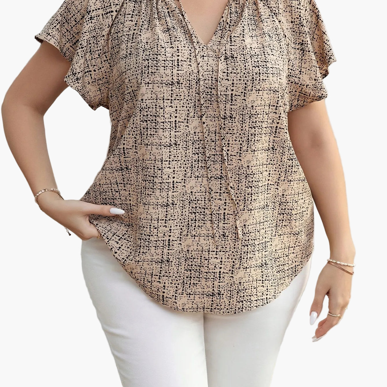 Damesblouse met casual stijl, grafische print en V-hals, ideaal voor de zomer
