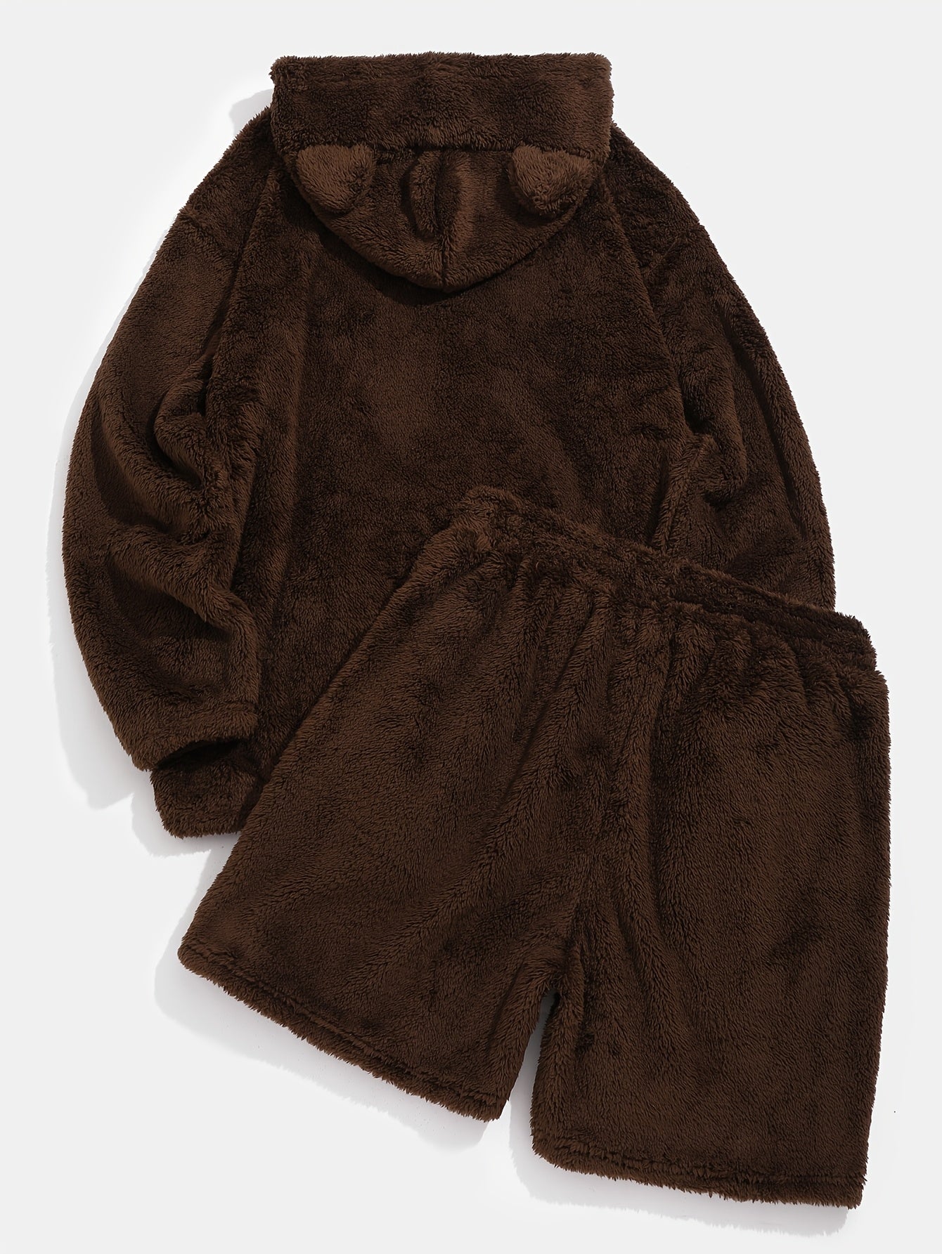 Ensemble Homme Doux en Peluche Marron avec Sweat à Capuche et Short
