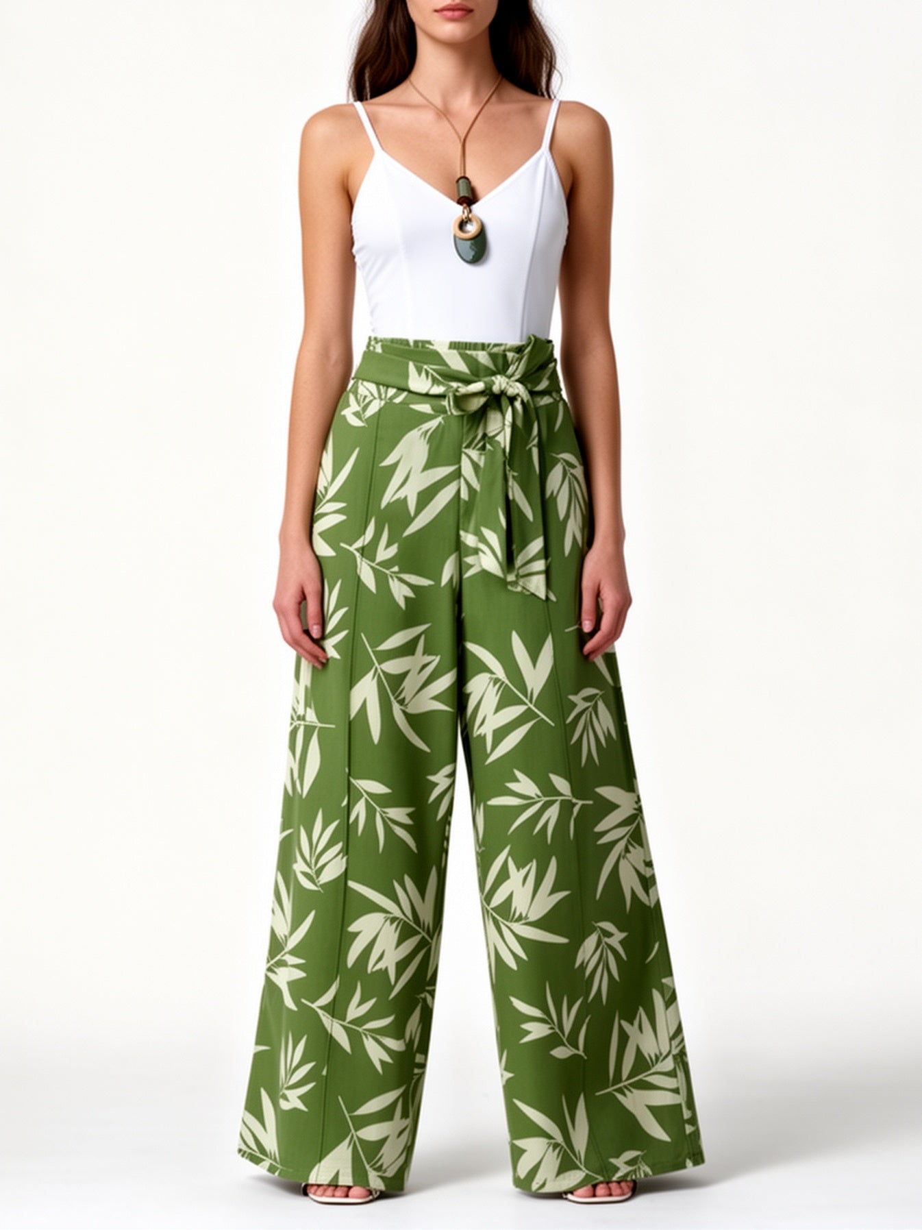 Elegante Damenweite Hose mit Blattmuster für Frühling und Sommer  
