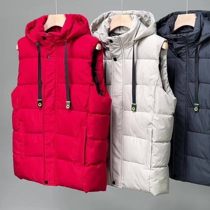 Doudoune sans manches à capuche matelassée pour homme Beige