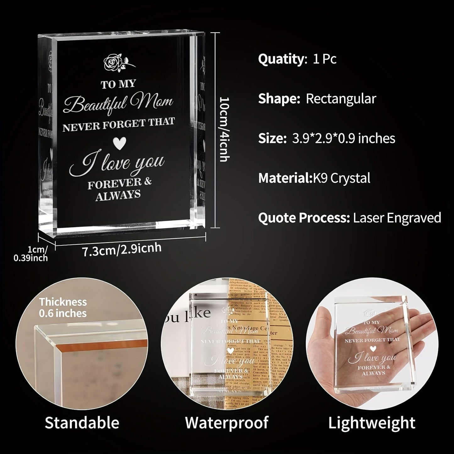 Cadeau Décoratif Émotionnel pour Femme – Plaque Gravée Message d’Amour pour Maman, Style Art Déco, Idéal Fête des Mères ou Anniversaire