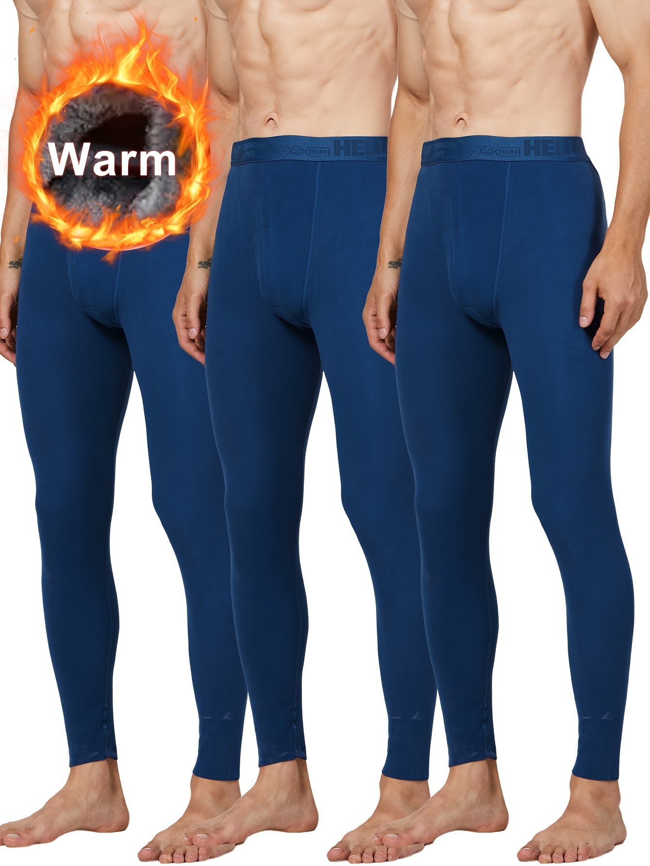 Lot de 3 caleçons longs thermiques pour homme – Bas de sous-vêtement chaud, couleur unie