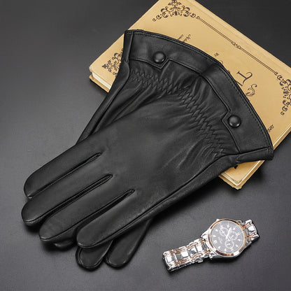 Gants noirs homme à l'aspect cuir, avec poignet élastique et bouton-pression