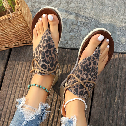 Sandales d'été décontractées femme style bohème à motif léopard