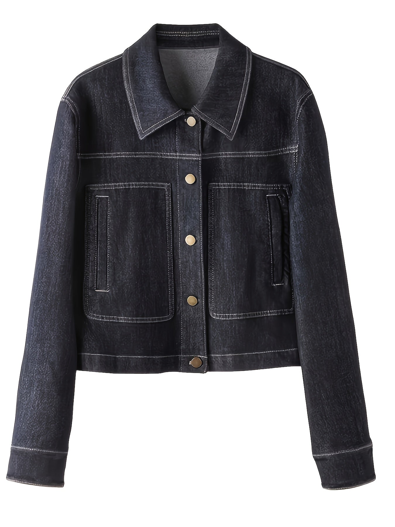 Veste en jean femme bleu foncé coupe courte et ample avec coutures apparentes
