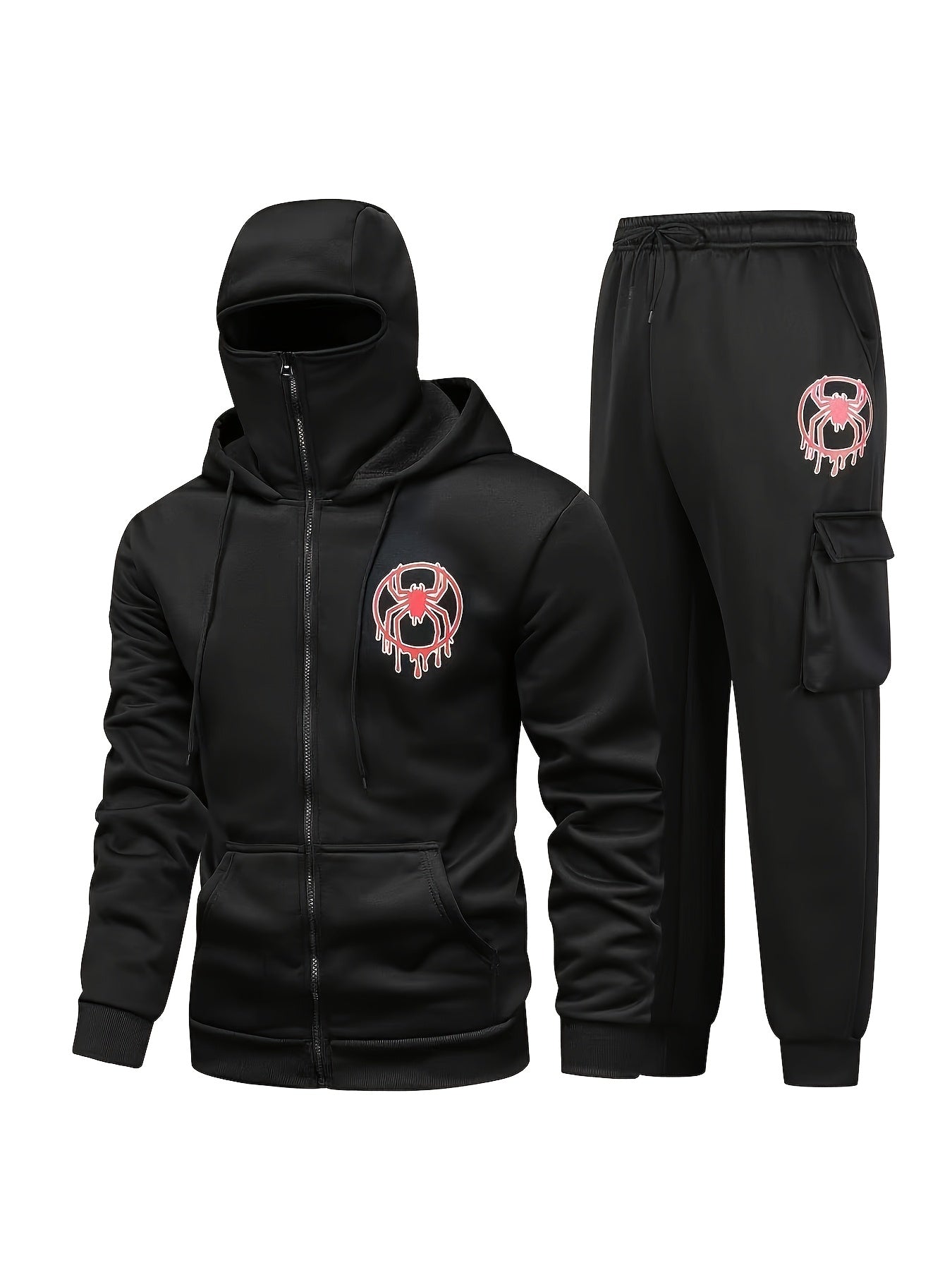 Ensemble survêtement cagoule homme avec motif araignée couleur unie