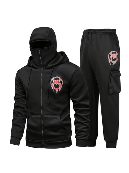 Ensemble survêtement cagoule homme avec motif araignée couleur unie