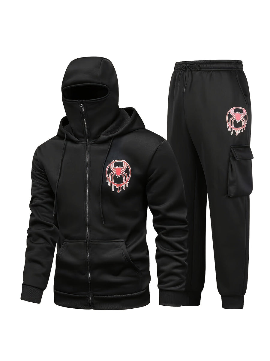Ensemble survêtement cagoule homme avec motif araignée couleur unie