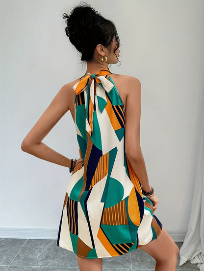 Abito a trapezio elegante con stampa artistica da donna, stile estivo casual