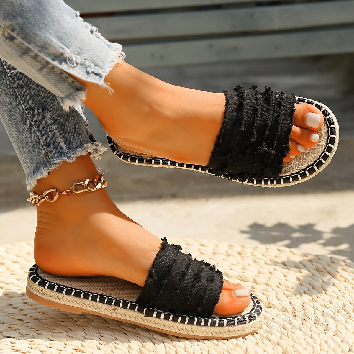 Sandales à enfiler style bohème pour femme – Slides décontractées chic vacances