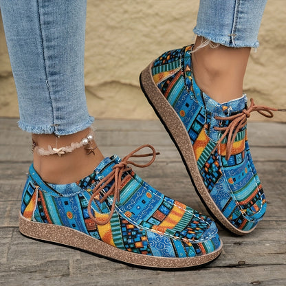 Wygodne damskie buty vintage w stylu mokasynów z etnicznymi wzorami
