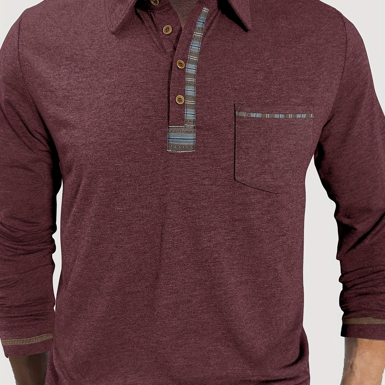 Polo Homme Manches Longues Détails Ethniques Boutons Beige